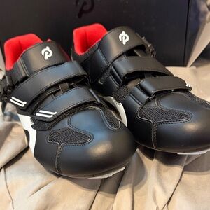 Peloton Black Cycling Shoes with Red Accents
